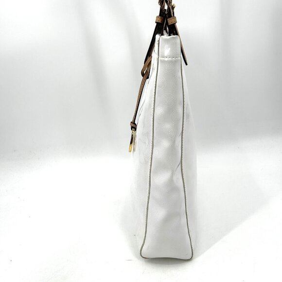 MICHAEL KORS White Jet Set Patent Leather Monogram Embossed Large Tote Purse - Picture 7 of 14